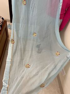 skyblue chiffon gotta patti hand worked with blous