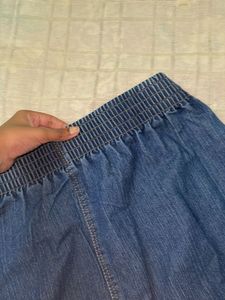 Denim Fleeted Midi Skirt| Adjustable belt| Size S