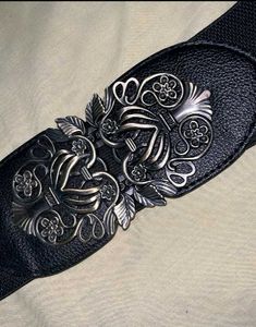 Branded Black Embellished Belt