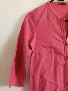 Pink Button-Down 3/4 Sleeve Top