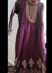 Burgundy Embroidered Anarkali Dress