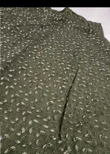 Olive Green Leaf Print Lehenga