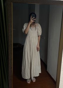 NEW LOOK Stripe Puff Sleeve Smock Midi Dress