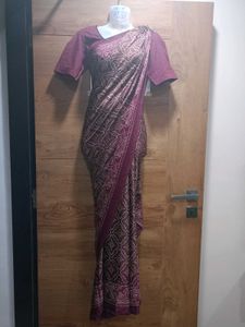 Maroon Printed Saree With Blouse🌺