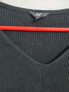 Black V-Neck Knit Sweater