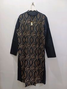 Silk Kurta Chudidar Set (Black Pattern)