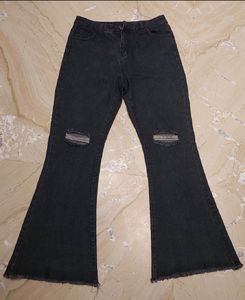 URBANIC HEAVY DISTRESSED BOOTCUT BLACK JEANS