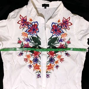 Floral Embroidered White Shirt