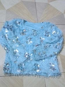 Blue Fuzzy Sequin Top
