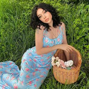 Women&#39;s Floral Print Spaghetti Strap Maxi Dress
