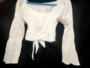 White Long Sleeve Crop Top
