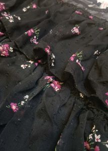 Black Floral Sheer Ruffle Top with Bell Sleeves