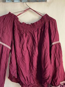 Burgundy Off-Shoulder Blouse