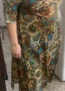 Blue Printed Cotton Three Piece Suit