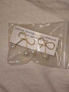 Bow &amp; Pearl Drop Earrings