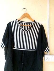 Korean Striped V-Neck Shirt Top (Women)