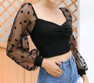 Polka Dot Mesh Sleeve Top