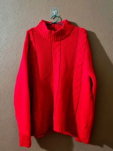 Red High Neck Sweater Korean