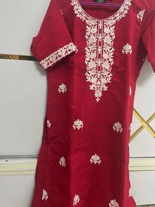 Red Embroidered Kurta