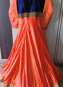 Heavy Embroidered Mulberry Silk Full Flared Gown