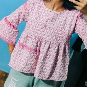 Pink Threaded Peplum Top