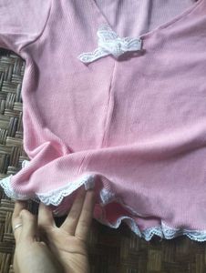 Vintage Pink Lace Trim Top