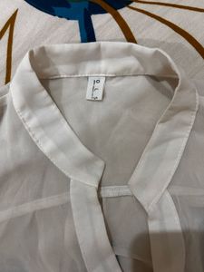 White Sheer Button-Down Blouse