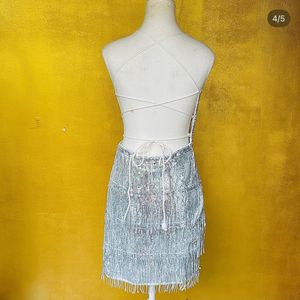 Sparkling Silver Fringe Party Dress