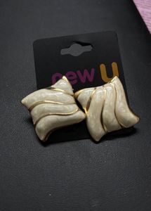 Elegant White & Gold Earrings