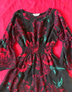 AASK Black &amp; Red Floral Printed Mini Dress