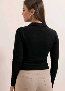 Black Long Sleeve Polo Top
