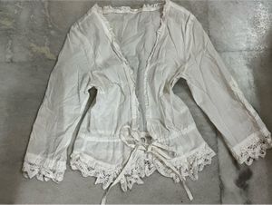 White Lace Tie Front Top