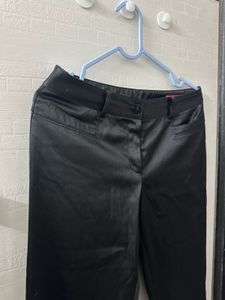 Jet Black Satin Straight Fit Trouser Pant