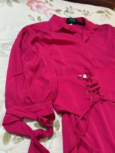 Puff Sleeves Tie Up Dress