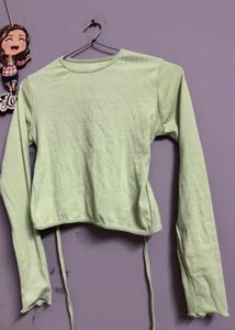 Light Green Tie Backless Long Sleeve Top