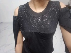 Black Cold Shoulder Top