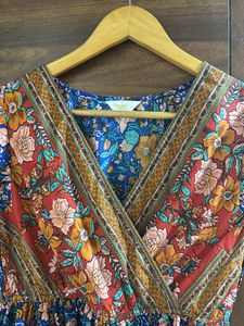 Blue &amp; Red Floral Mini Fit And Flare Dress