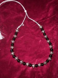 Black Bead & Silver Accent Chokar Necklace