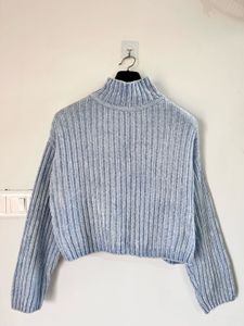 Blue Knit Turtleneck Sweater