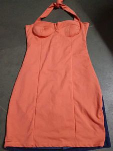Orange And Blue Body Fitted Party Dress