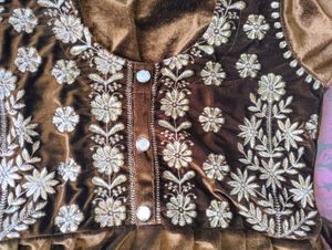 Brown Embroidered Kurta Set With Palazzo And Stole