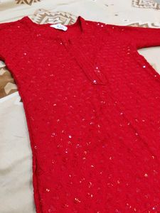Red Chikankari Kurthi