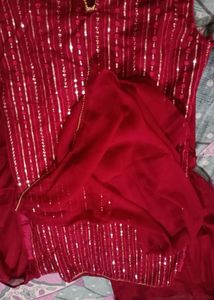 Elegant Red Sequin Palazzo Suit