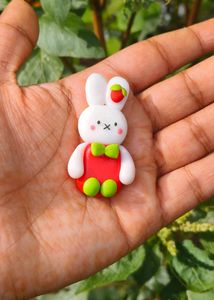 Clay Strawberry Rabbit Charm