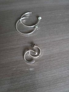 Silver Hoop Earrings Set 2 Small Medium