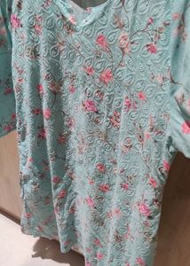 Light Green Floral Embroidered Top - Xxl