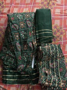 Green Printed Ethnic Lahenga With Unstitched Blous