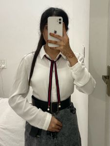 White Shirt with Ribbon Detail