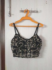 Embroidered Black Blouse | Party Top
