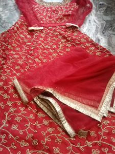 Red &amp; Gold Embroidered Anarkali